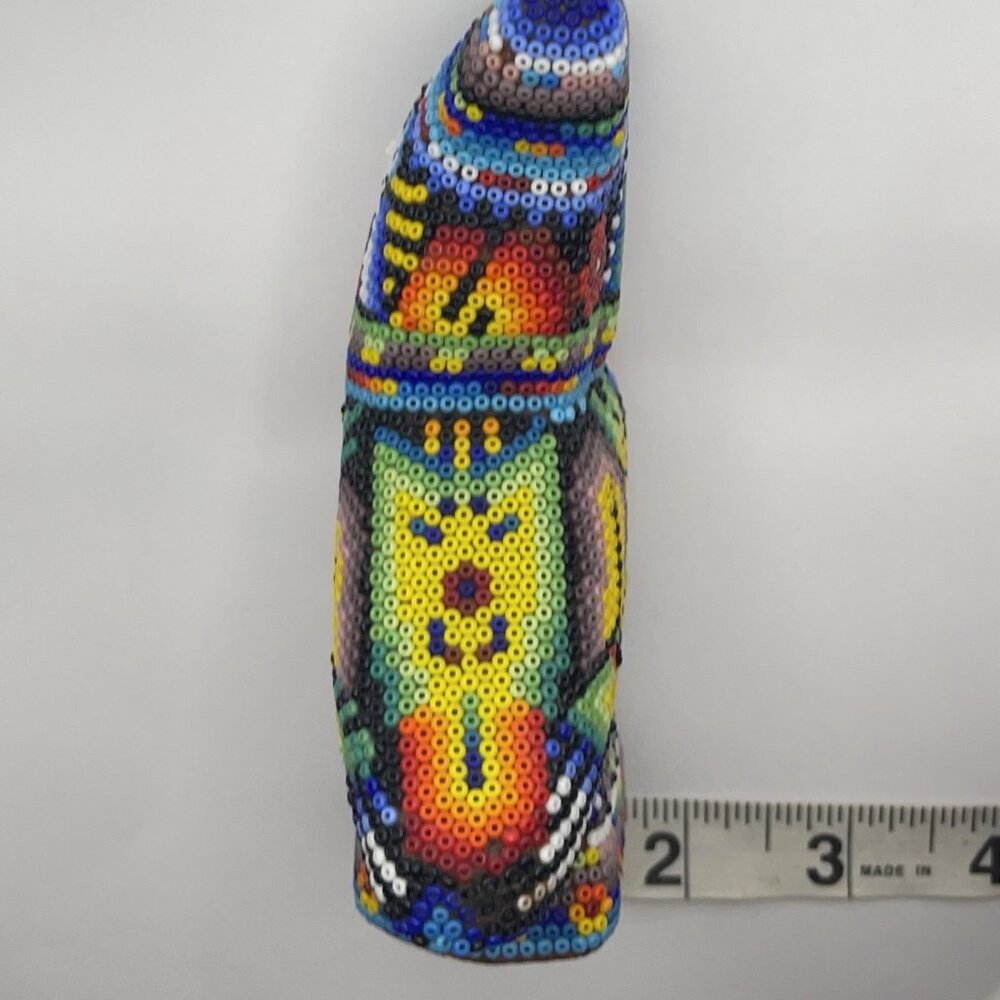 Mexican Huichol Beaded Owl Figurine Handmade Folk Art Wixárika Bead Sculpture 6" - Picture 14 of 16